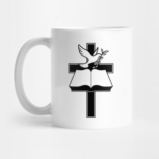 Christian Cross, Bible and Dove with Olive Branch Mug